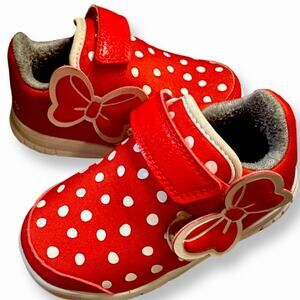 Adidas & Disney Minnie Mouse Size 7C Girls Toddler Velcro Shoes In Box Red White